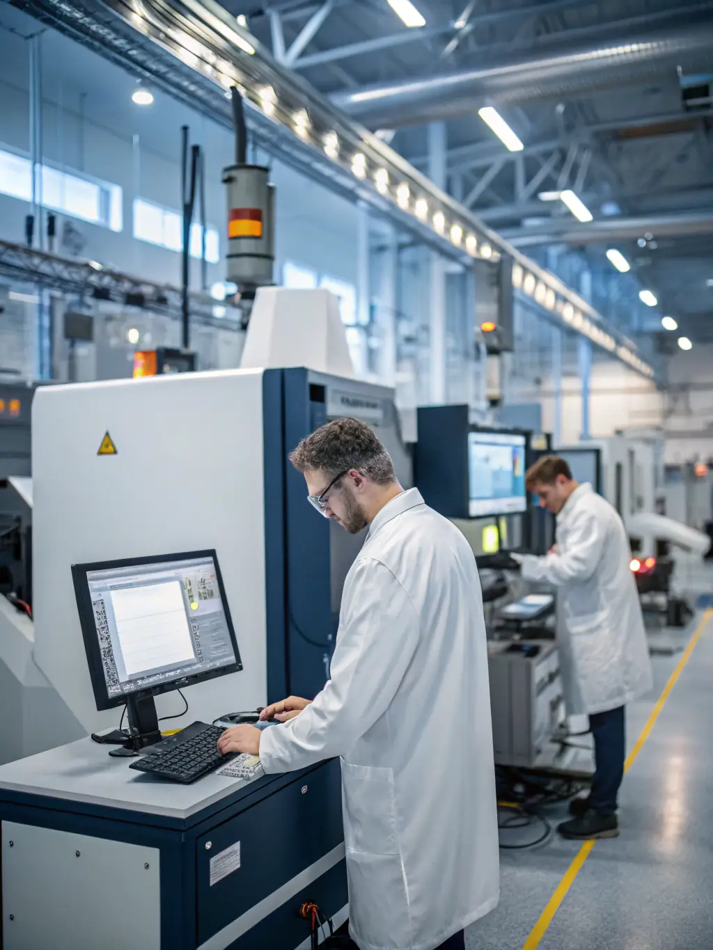 A photograph of the Advanced Manufacturing Research Centre (AMRC) in Sheffield, featuring advanced machinery and engineers working on cutting-edge manufacturing technologies.